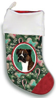 Boxer Brindle Uncropped Christmas Stocking Christmas Gift Red And Green Tree Candy Cane