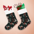 Christmas Poinsettia And Red Berries Dark Green Background Christmas Stocking