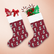 Friendly Gnomes And Snowman On Red Background Christmas Stocking