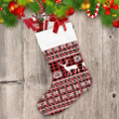 Christmas Festive Knitted White Deer And Snowflakes On Buffalo Plaid Background Christmas Stocking