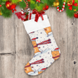 Christmas Cute Red Skating Cat In Striped Scarf Christmas Stocking