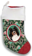 Sheltie Tri Christmas Stocking Green And Red Candy Cane Tree Christmas Gift
