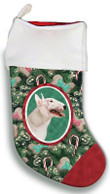 Nice Bull Terrier White Christmas Stocking Christmas Gift Red And Green Tree Candy Cane