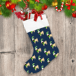 Dog In Christmas Green Costume On Blue Christmas Stocking