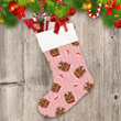 Cat Head With Red Scarf And Reindeer Hairpin Pink Striped Christmas Stocking