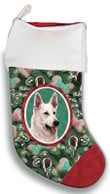 German Shepherd White Christmas Stocking Christmas Gift Red And Green Tree Candy Cane