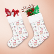 Cartoon Santa Claus Face With Gift Boxes Candy Canes Pattern Christmas Stocking