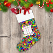 White Truck Icon On Colorful Background Pattern From Squares Christmas Stocking
