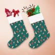 Red Santa Claus Hat And Mittens Glove Pattern On Green Background Christmas Stocking