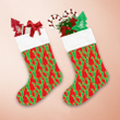 Christmas With Cactus Green With Gold Line On A Red Christmas Stocking