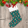 Red Santa Claus Hat And Mittens Glove Pattern On Green Background Christmas Stocking