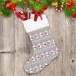 Cute Baby Rabbits Red Scarf With Snowflakes Pattern On Gray Background Christmas Stocking