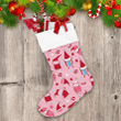 Pink Background Cute Gnomes Animals Red Stars Christmas Stocking