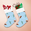 Sweet Cake With Cherry Berries Icing Spruce Twigs On Blue Background Christmas Stocking