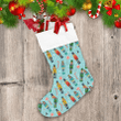 Multicolored Nutcrackers And Candies On Blue Background Christmas Stocking