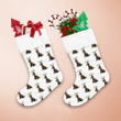 Colorful Lights And Brown Dog On White Christmas Stocking