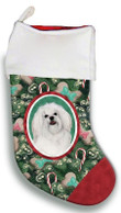 Beautiful Maltese Christmas Stocking Christmas Gift Green And Red Candy Cane Bone