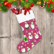 Chisrtmas Snowman On Skis And With Gift Christmas Stocking