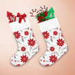 Christmas With Poinsettia Red And Silver Leaves Christmas Stocking