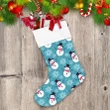 Happy Snowman And Christmas Snowflake On Blue Christmas Stocking