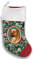 Staffordshire Bull Terrier Orange Christmas Stocking Christmas Gift Red And Green Tree Candy Cane