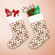 Festive Pattern Lingonberry And Red Berry With Green Leaf Christmas Stocking