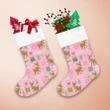Christmas Cute Reindeer And Decorative Elements On Pink Christmas Stocking