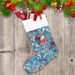 Hand Drawn Xmas Themed Santa And Abstract Houses On Blue Background Christmas Stocking