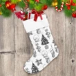 Sketch Style Xmas Trees Socks Holly Leaves Snowball And Balls Christmas Stocking