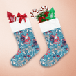 Hand Drawn Xmas Themed Santa And Abstract Houses On Blue Background Christmas Stocking