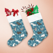 Sleeping And Playing Kittens Snowflakes On Blue Background Christmas Stocking