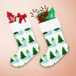 Snowman In Green Cap Stands Near Christmas Tree Christmas Stocking