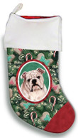 Delightful Bulldog White Christmas Stocking Red And Green Pine Tree Candy Christmas Gift