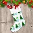 Snowman In Green Cap Stands Near Christmas Tree Christmas Stocking