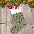 Romantic Roses With Holly Leaves And Red Berries On Green Background Christmas Stocking