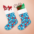 Blue Santa Claus Hat With Red Mittens Pattern Christmas Stocking
