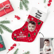 Red Background Pine Tree Forest Christmas Stocking Christmas Gift Custom Name And Photo Best Grandson