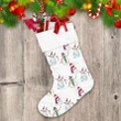 Snowman In Christmas Caps And Scarfs With Garland Christmas Stocking