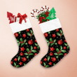 Black Theme Snow Stars Red Balls Holly Leaves Pattern Christmas Stocking