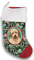 Adorable Goldendoodle Blonde Christmas Gift Christmas Stocking Candy Cane Dark Green And Red