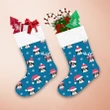 French Bulldogs With Santa Hats On Blue Christmas Stocking