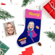 Custom Face Christmas Stocking Christmas Gift Super Woman Add Pictures And Name