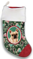Pretty French Bulldog Cream Christmas Stocking Christmas Gift Red And Green Tree Candy Cane