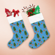 Modern Christmas Tree And Bells On Blue Background Christmas Stocking