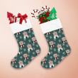 Snowflake With Winter Baby Bear On Green Christmas Stocking