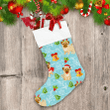 Playful Pug Dog Cartoon With Bells Holly Leaves Pattern Christmas Stocking