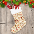 Rocking Horse Red Bows And Gingerbread On Beige Christmas Stocking