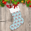 Christmas With Red Baby Birds On Blue Christmas Stocking
