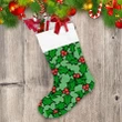 Thick Outline Doodle Stryle Green Holly Leaves And Red Berries Christmas Stocking