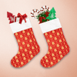 Dotted Line Scale With Gingerbread Ringing Bells On Red Background Christmas Stocking